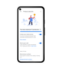 A phone screen showing the Google Fi app menu for privacy & security, featuring an illustration of a person holding a shield for protection.