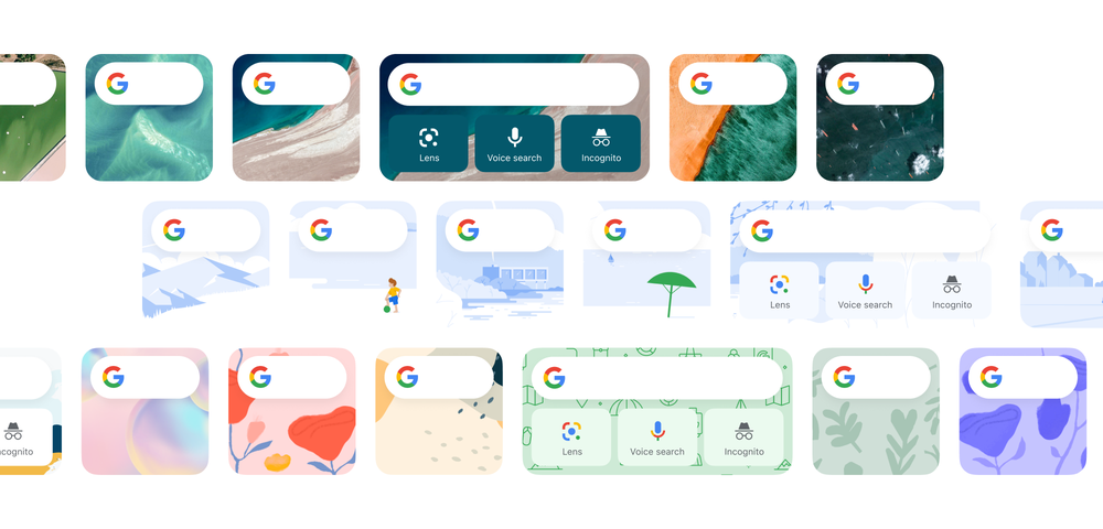 Rendering of various Google products as iPhone widgets.