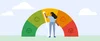 Illustration of a person moving a lever on a multi-colored scale showing smiley face icons that go from happiest (green) to most unhappy (red). The lever is on yellow in the middle.