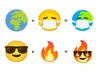 alt=”A Combine Earth emoji mixed with a Face with Medical Mask emoji creates an emoji kitchen sticker of an earth wearing a mask, and a Smiling Face with Sunglasses emoji mixed with a Fire emoji creates an emoji kitchen sticker of a flame wearing fiery sunglasses”>