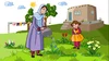 An illustration from Shahla’s upcoming children’s book of an Afghan woman watering plants, with a little girl by her side.