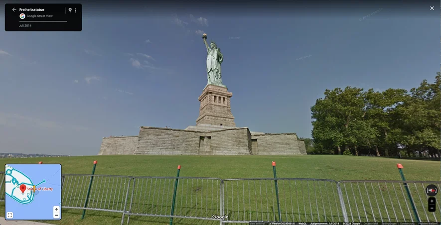 Eine Street View-Aufnahme, welche die Freiheitsstatue in New York zeigt.