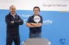 From L-R the male founders of Kriptos Christian Torres and Alfonso Villalba behind a podium with the Google for Startups signage in the background