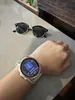 A smartwatch on a wrist, displaying a music being played.