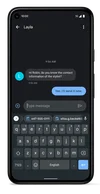 Image showing a Pixel 5 with the messages app open, and a suggested keyboard clip of a recently copied phone number.