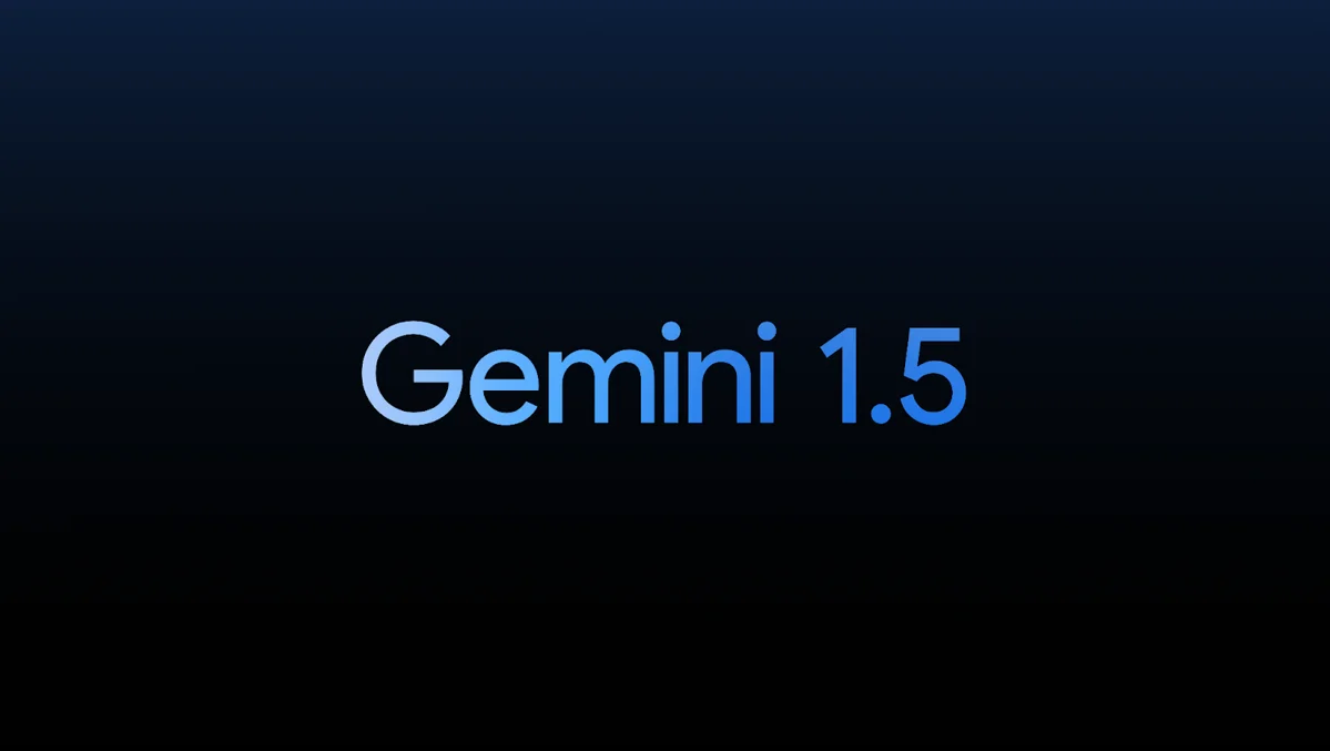 The word “Gemini 1.5” appears in a gradient of blue to orange against a black background.