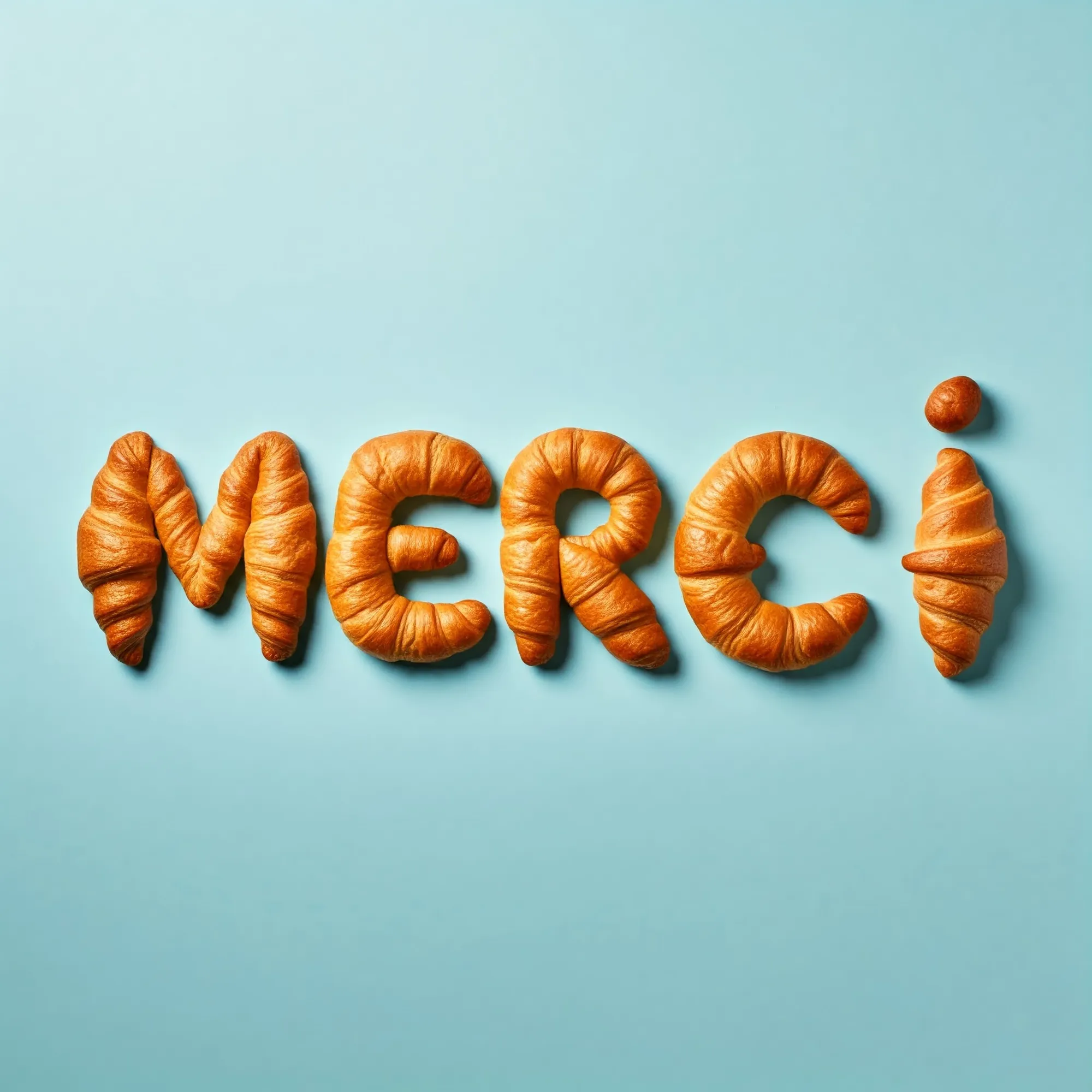 Une image d'une affiche du mot "Merci" fait de croissants