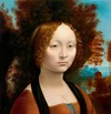 Retrato de tres cuartos de una joven dama renacentista, mirando seriamente a un punto indefinido fuera de la pintura
