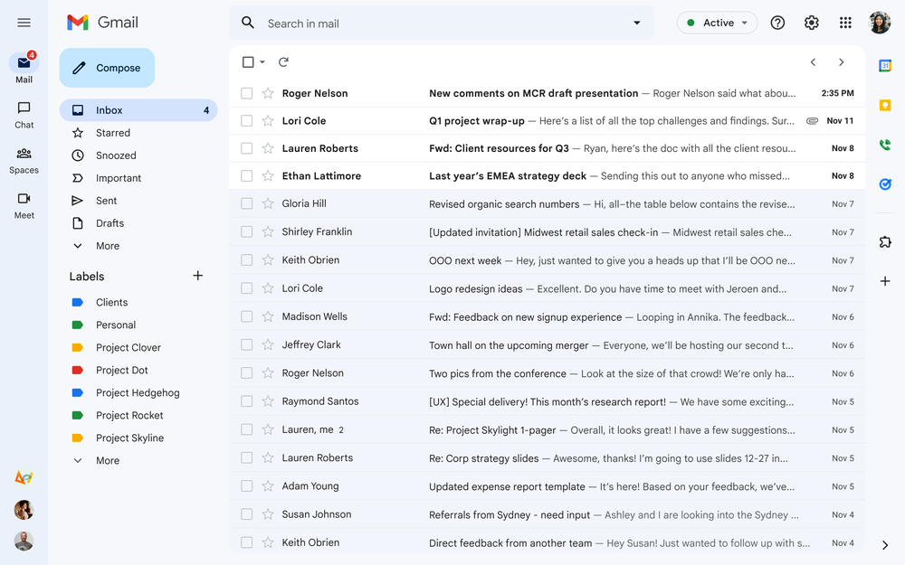 Le nouveau design de la boîte de réception Gmail.