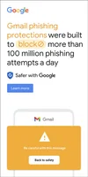 A phone screen shows a phishing warning within Gmail that says “Be careful with this message.”