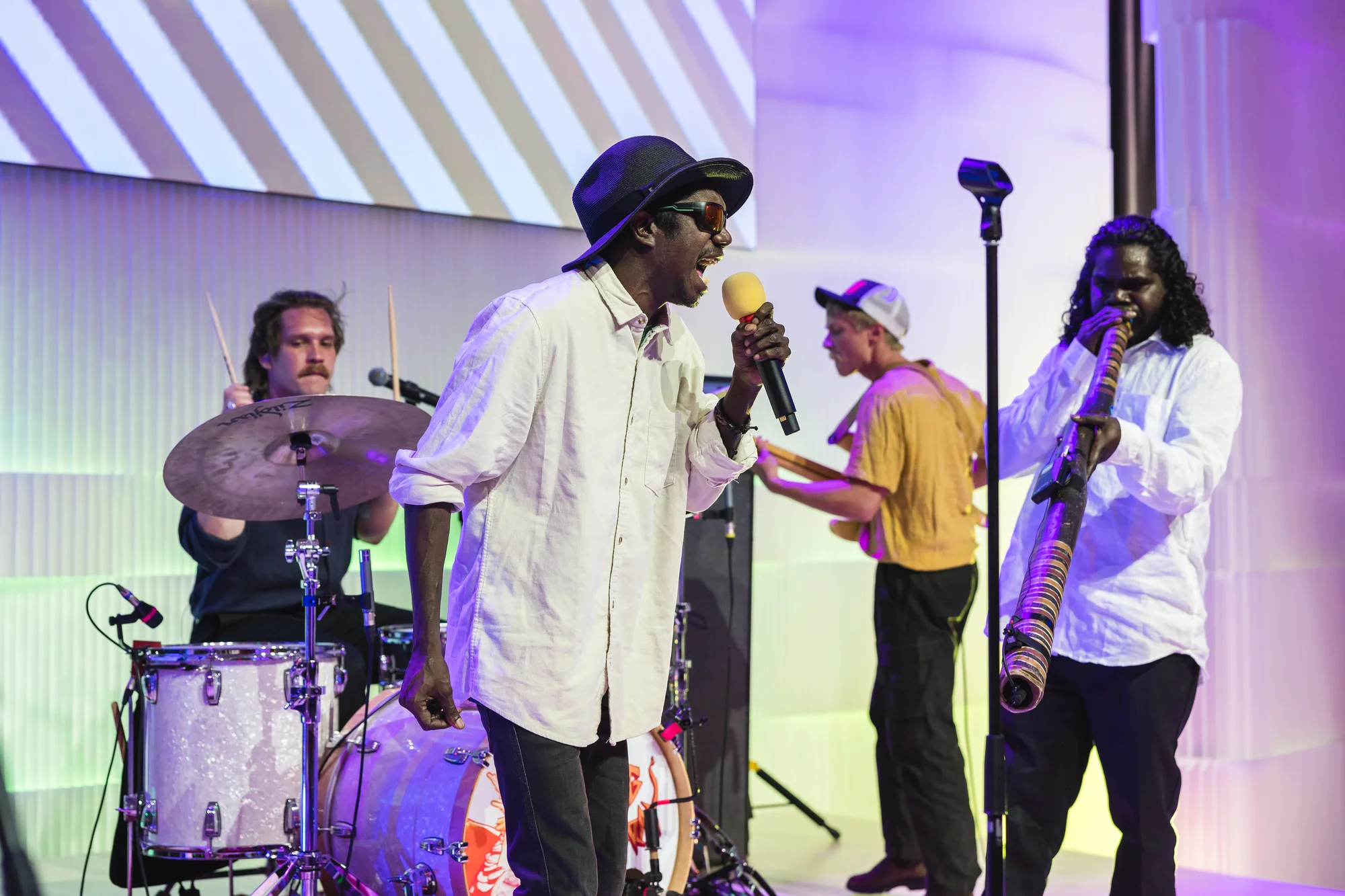 NT band King Stingray perform a YouTube live music showcase for guests in the Great Hall