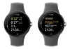 Dos imágenes, una al lado de la otra, del Pixel Watch de primera generación que muestra el entrenamiento de ritmo y el entrenamiento de la zona cardíaca.