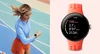 A la izquierda, mujer en pista de altetismo mira su Pixel Watch 2 mientras corre; a la derecha, Pixel Watch 2 con funciones Fitbit para corredores.