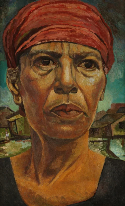 Goyita by Rafael Tufiño, collection of the Instituto de Cultura Puertorriqueña on Google Arts & Culture. A portrait of a person wearing a head wrap.