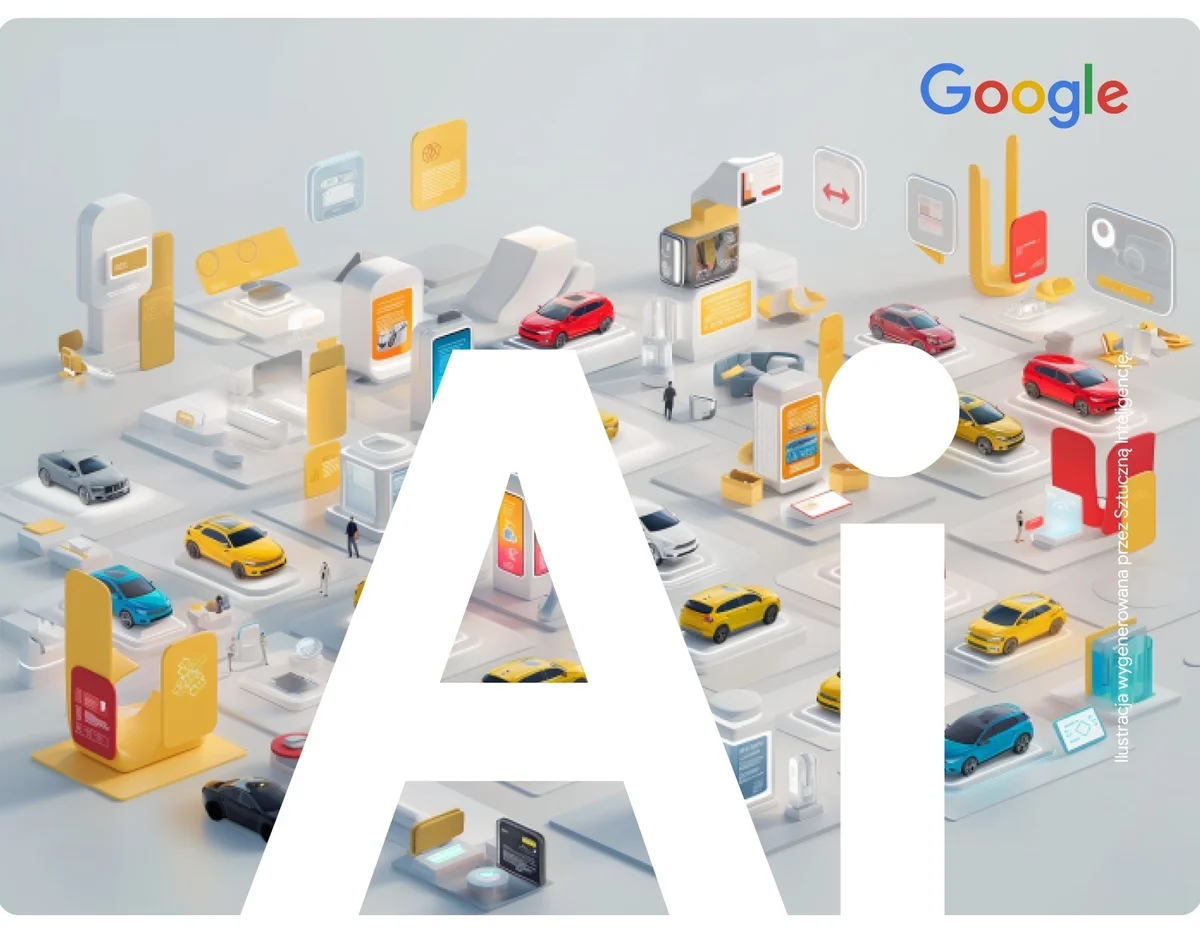 Grafika przedstawia napis AI i samochody