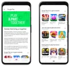 Two phones showing Google Play collections and deals on games