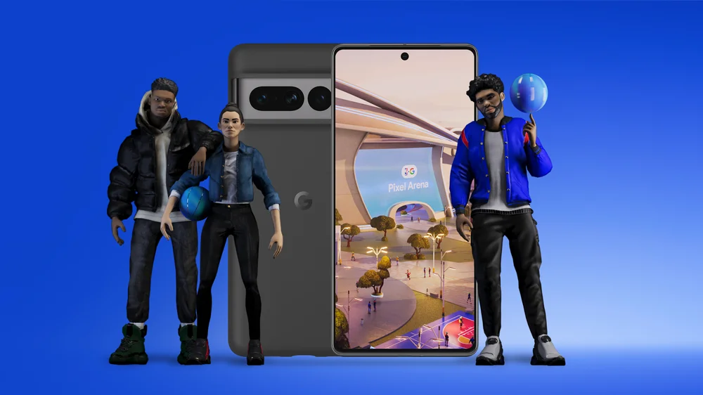 Illustration of avatars and the Pixel phone