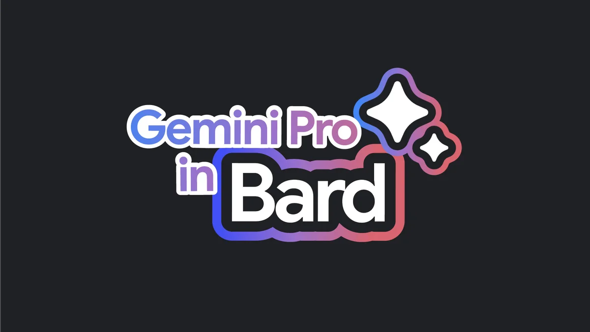 Ein schwarzes Bild mit der bunten Aufschrift "Gemini Pro in Bard"