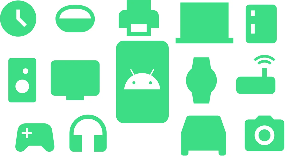 Hero image with illustration of different device form factors, including a phone, headphones, and a watch