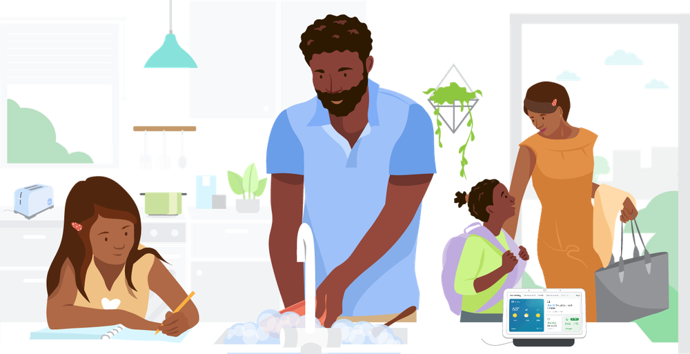 Article's hero image which depicts a family going preparing for the school day
