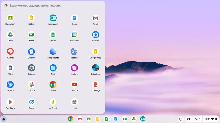 Laptop screen showing wallpaper on Chromebook Plus