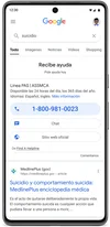Image of a search result on an Android phone showing a suicide hotline in Puerto Rico