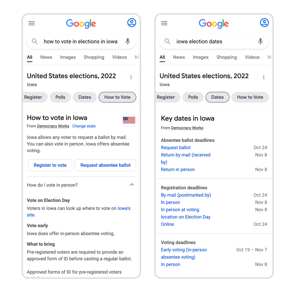 Side by side image of searches for election information