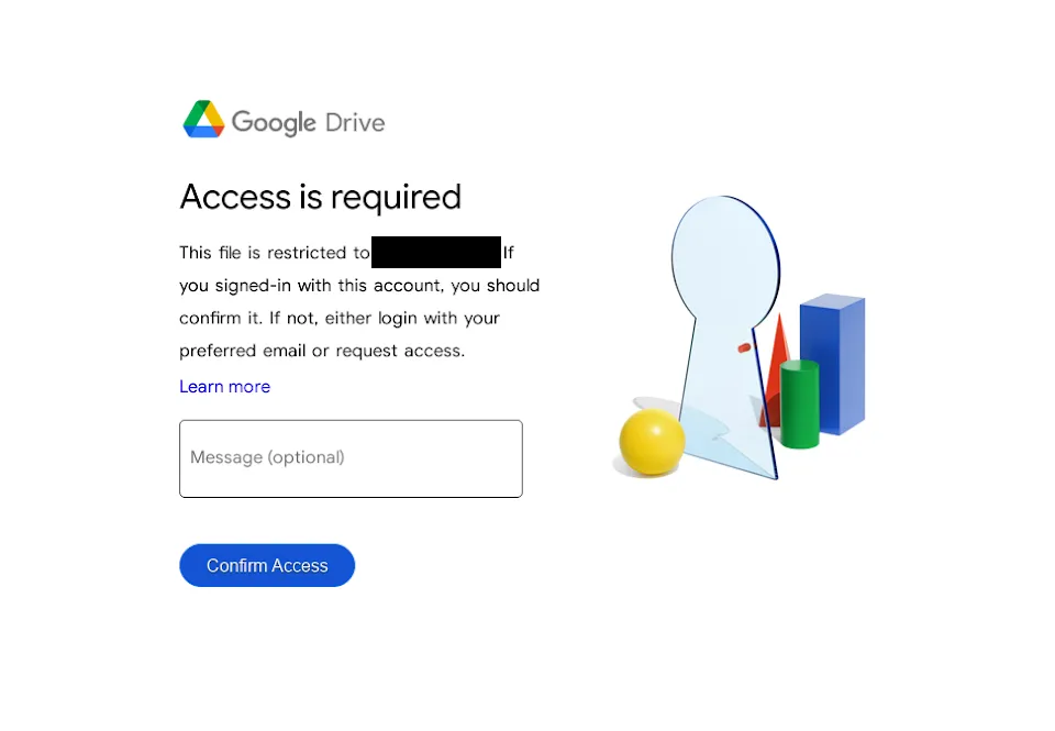 image of a Spoofed Google Drive page that says "Access is required"