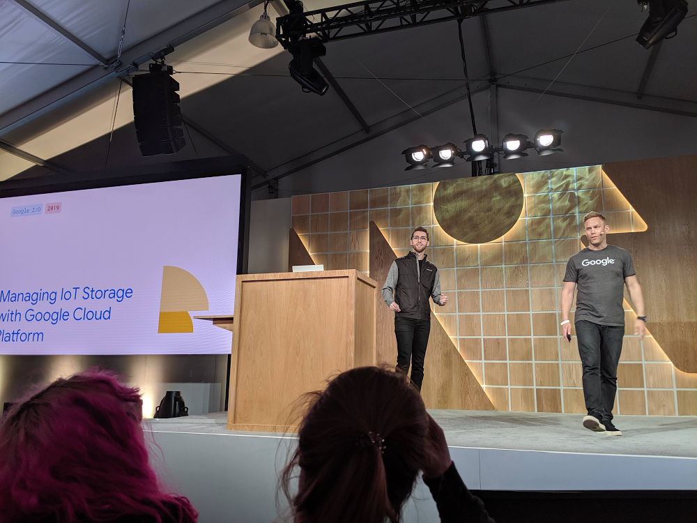 Billy Jacobson (left) presenting at I/O 2019.