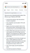Screenshot of a mobile search result listing interesting facts about the Africa Cup of Nations (AFCON), highlighting its establishment in 1957, Egypt's record wins, Ghana's Black Stars performance, the evolving tournament format, and the expansion of participating teams over the years.