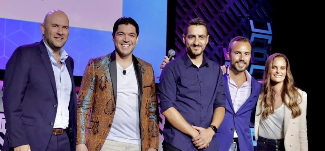 Sebastian Valverde, Danny Navarro, Storybook cofounder Francisco Cornejo, Felice Gorordo and Melissa Medina onstage at eMerge Americas.