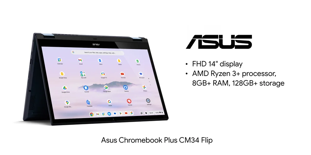 Image of a laptop with ASUS logo and details including display, processor, RAM, storage and price.