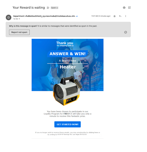 A fraudulent offer from a retailer offering a free prize in exchange for joining a loyalty program