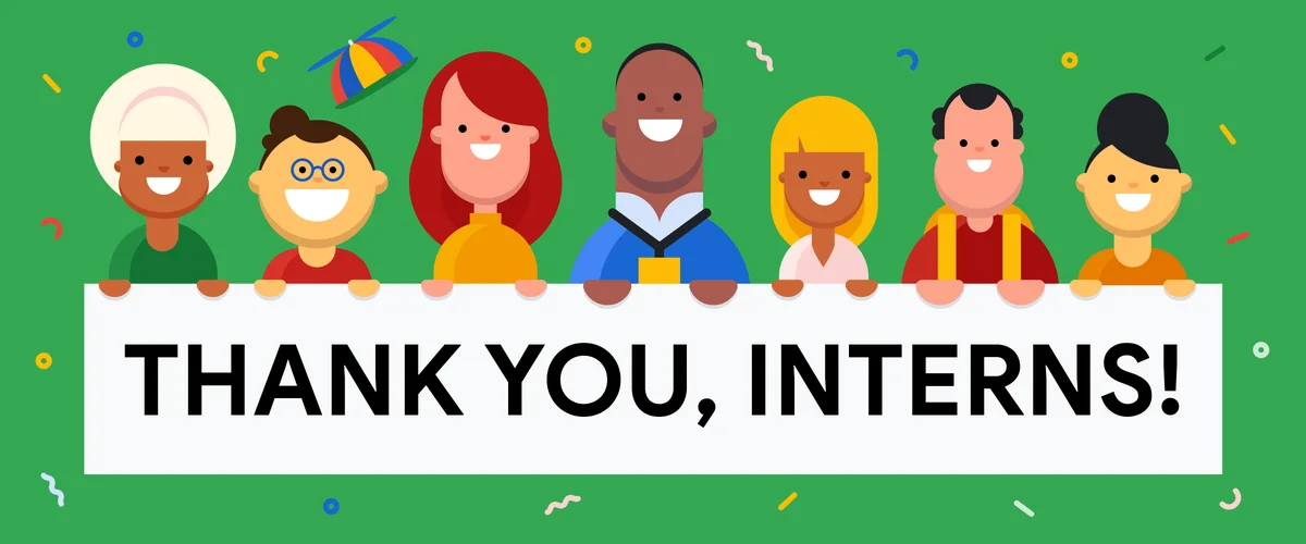 Illustration that reads, "Thank you, interns!"