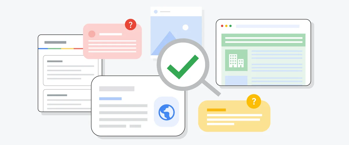 Ilustration montrant des résultats de recherches passés à la loupe à l'occasion de la Journée internationale du fact-checking