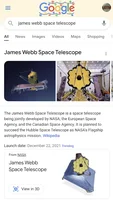 Search Results page for James Webb Space Telescope featuring Search AR