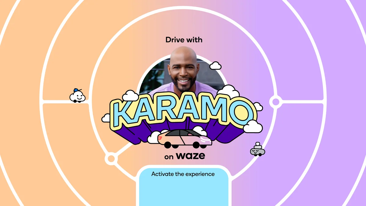 Karamo wears a purple shirt and encourages drivers to reflect on their drives.