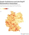 Eine Deutschlandkarte zeigt das Suchinteresse nach Klimawandel pro Region