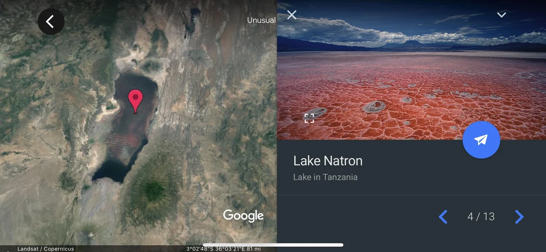 Lake Natron in Google Earth