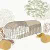 Image of an animated Maasai dwelling shown under construction surrounded by trees and building materials.