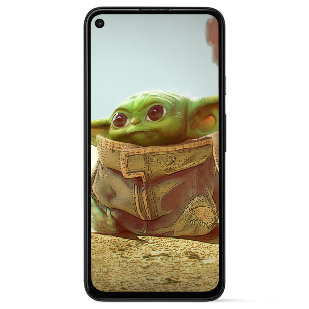 Image showing Baby Yoda on the screen of a Pixel phone.