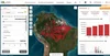 Tela mostra dashboard do MapBiomas Alerta, com o mapa do brasil e destaque em vermelho na região amazônica com volume crescente de alertas em gráficos na lateral