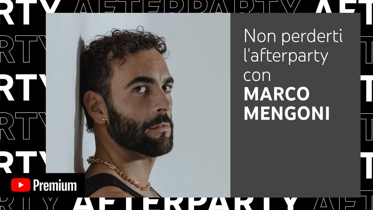 Marco Mengoni on black background and YouTube Premium logo