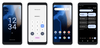 Four images of phones showing the Material You UI and wallpaper color theming on Android Go devices
