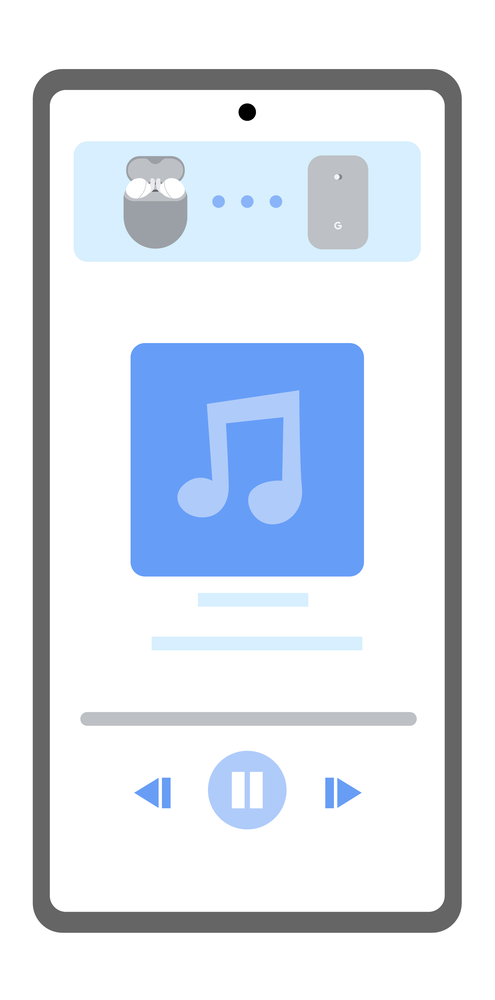 A mock of an Android phone with a blue album cover shows how users will be able to swap between devices with notifications on their phone.