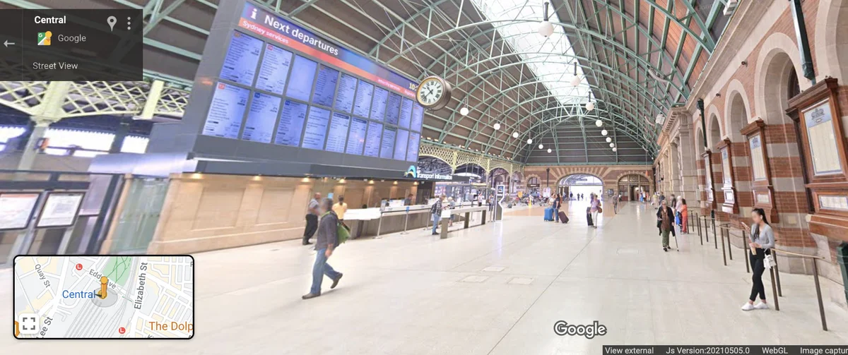 Street View imagery of the Grand Concourse entrance at Central Station, Sydney