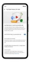 Attivare o disattivare la Cronologia di YouTube per la personalizzazione degli annunci.