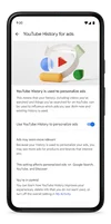 « Mes préférences publicitaires » propose des paramètres pour activer ou désactiver le suivi de l’historique YouTube à des fins publicitaires.