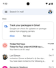 A mobile view of Gmail shows the option to opt in to track packages in Gmail.