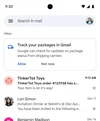 A mobile view of Gmail shows the option to opt in to track packages in Gmail.